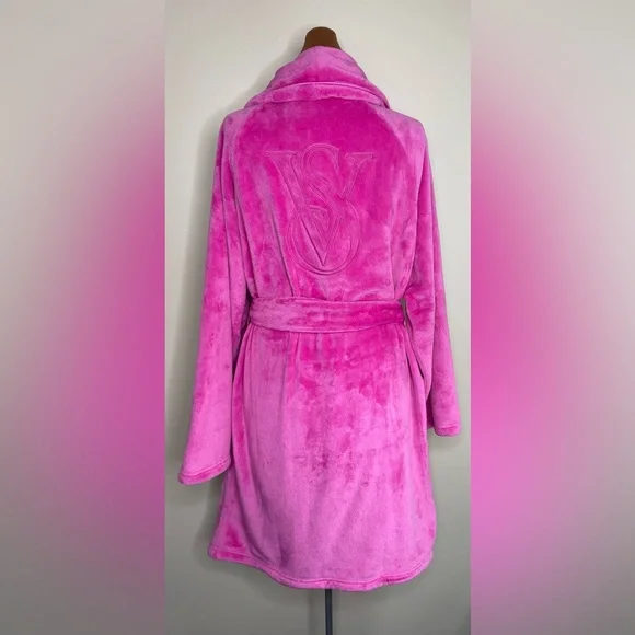 Victoria’s Secret Logo Pink Robe Knee Length Size M/L - Picture 3 of 7
